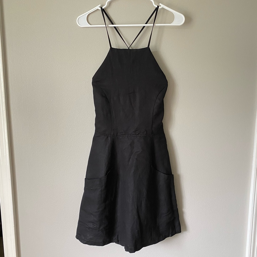Reformation Black Mini Dress Spaghetti Strap Backless Skater Dress Size 4